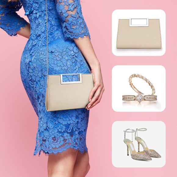 Clutch Purse for Women PU Leather/Straw Evening Party Metal Grip Cut it out Hand - Picture 3 of 7